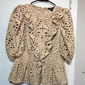 Express eyelet puff sleeve tan blouse lined